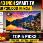 Best 43 inch smart TV under 30000 in India featuring Samsung LG Xiaomi TCL and Acer 4K Smart TVs